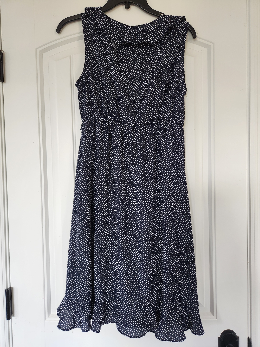 Motherhood Maternity Navy Polka Dot Ruffle Faux Wrap Dress - Medium - Picture 2 of 2